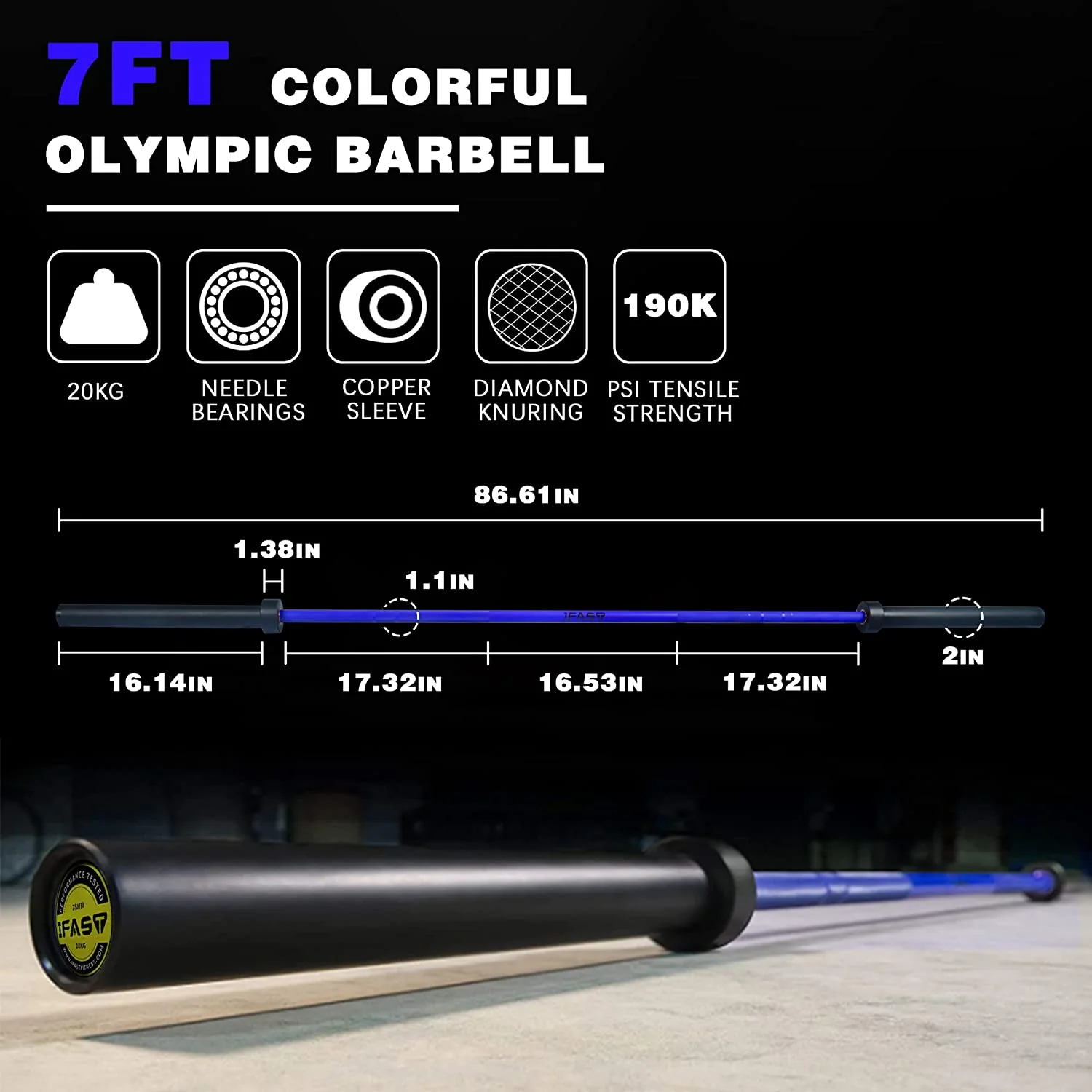 IFAST 7.2ft Olympic Chrome Barbell Bar - Image 3